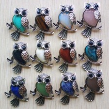 Wholesale 12pcs/lot fashion Natural Stone Vintage Silver Plated Owl  Pendants