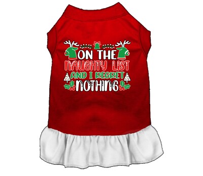 Christmas Pet, Dog and Cat Dress Screen Printed, On The Naughty List and I Regret Nothing - SM (3-6 lbs.) / Red w/White