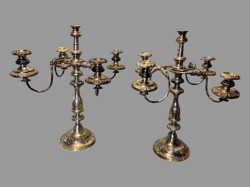 Par de candelabros antiguos victorianos plateados 5 luces - Imagen 1 de 16