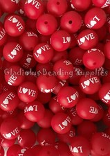 25Pcs 15mm Love Round Silicone Bead, Loose Beads, Silicone beads, Round