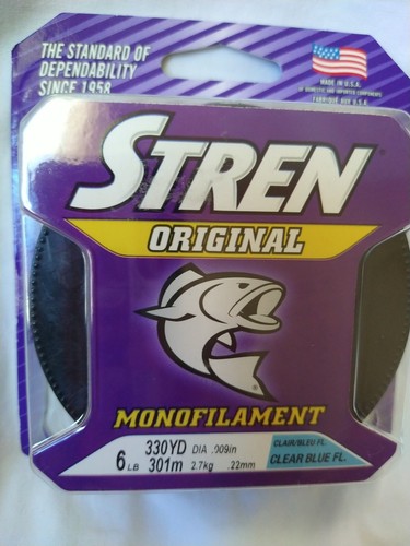Stren Original 6 Pfund 330yd Monofilament 0,009 Durchmesser HERGESTELLT IN DEN USA klar blau