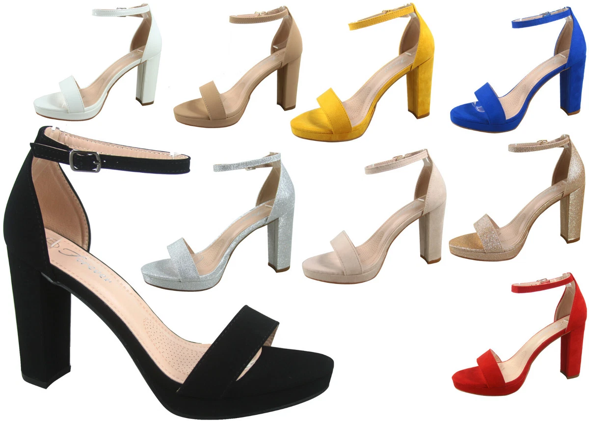 New Women s Buckle Chunky High Heel Low Platform Formal Sandal