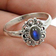 Valentine Gift Natural Labradorite 925 Sterling Silver Cocktail Bezel Ring US 8