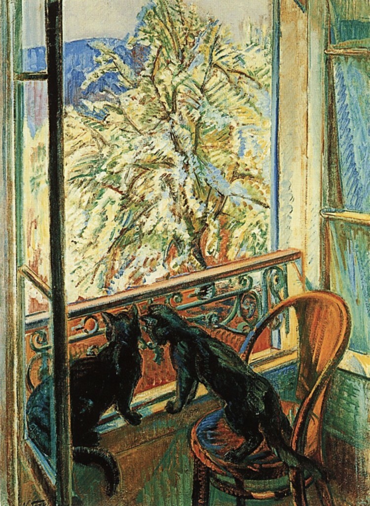 Two Black Cats at the Window Print – Nicholas Tarkhoff 1907 French
