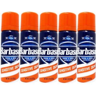 5 Pack Barbasol Sensitive Skin Thick & Rich Shaving Cream 2 Oz Each