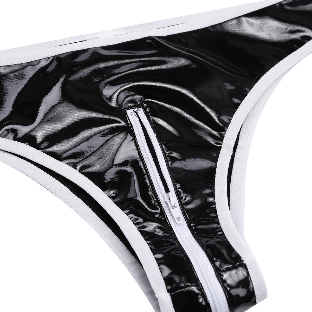 Latex Women Wetlook Leather Open Crotch Briefs Panties Zip Lingerie ...