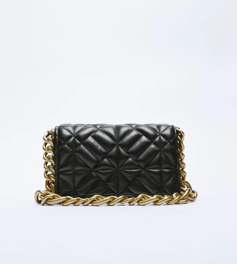 ZARA NEW WOMAN QUILTED SHOULDER BAG WITH CHAIN Black 6044/810