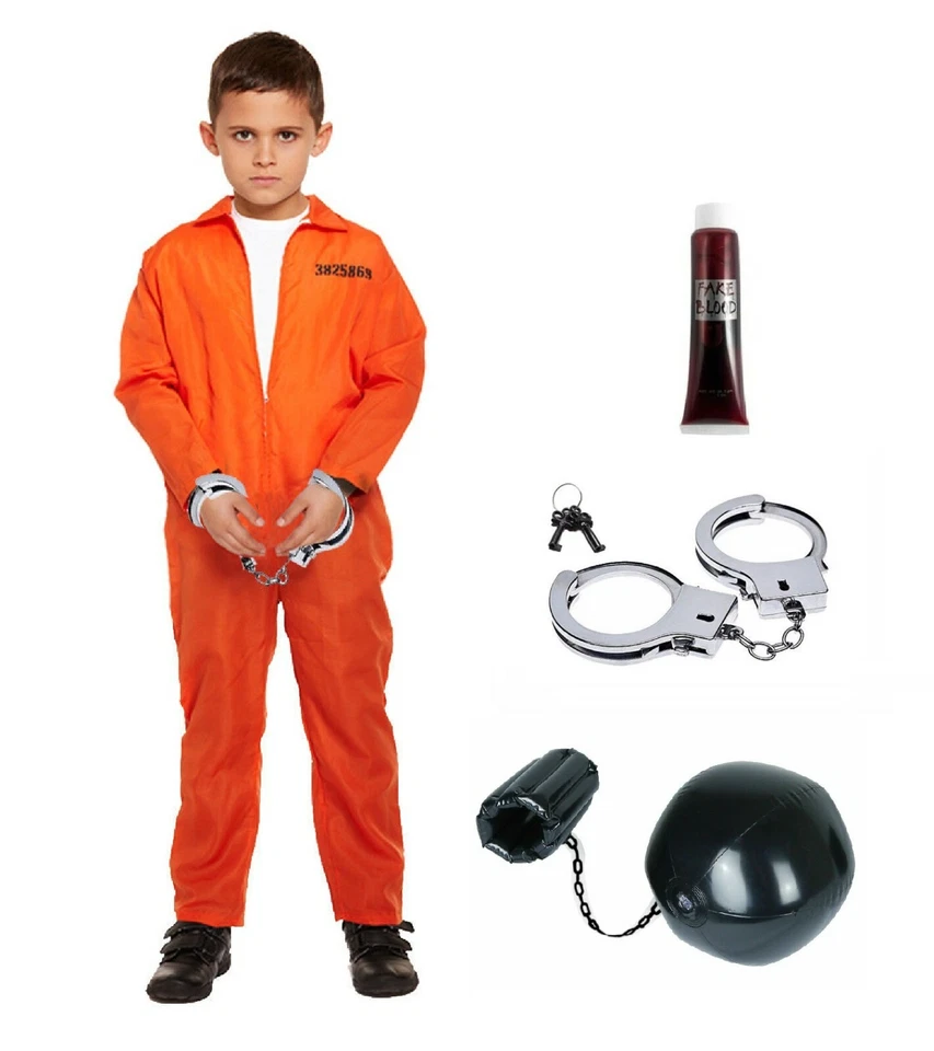 Boys Prisoner Costume Convict Halloween Zombie Fancy Dress Kids Child UK - Image 2 of 2