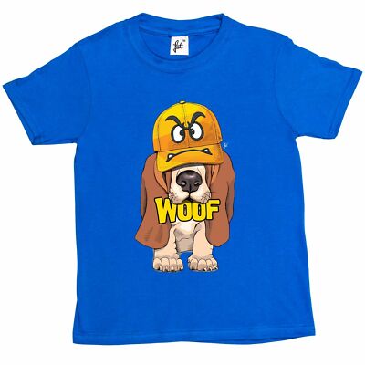 Bassett Hound Puppy Wearing Angry Face Cap Woof Kinder Jungen/Mädchen T-Shirt