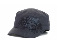 Private Label Cross Graphic Suiting Military Castro Charcoal Cadet Hat Cap  L/XL