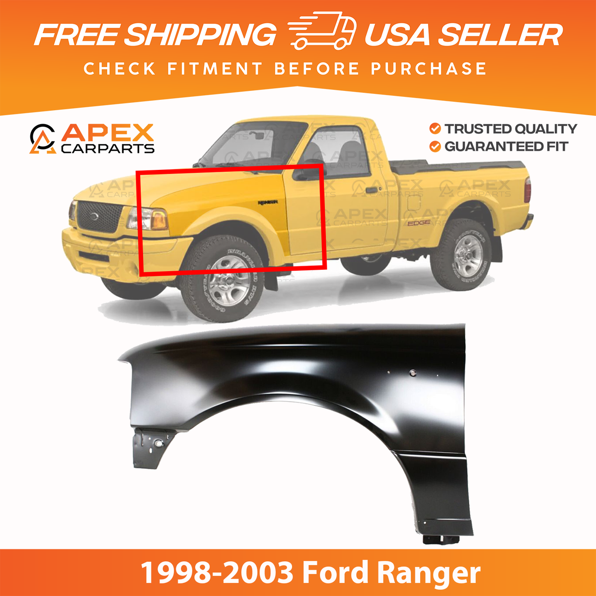 New Front Driver Side Fender For 1998-2003 Ford Ranger FO1240195