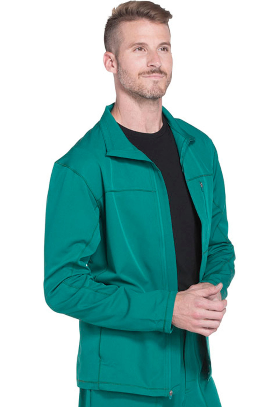 Hunter Green Dickies Scrubs Dynamix Mens Zip Front Warm Up Jacket DK310