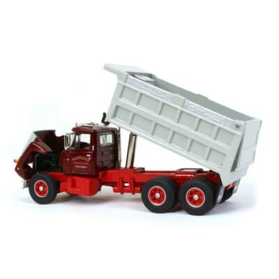 First Gear 1/64 Mack R-Model Santucci Autocarro Con Cassone Ribaltabile Tandem, Rosso/Bordeaux