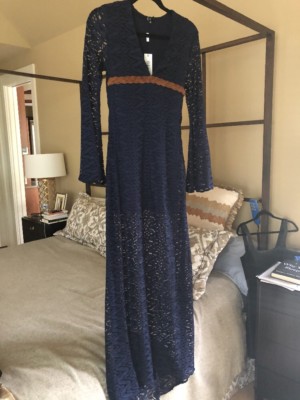 sky brand maxi dress BNWT SKY Brand Lace Leather Maxi Dress BLUE $350 Medium