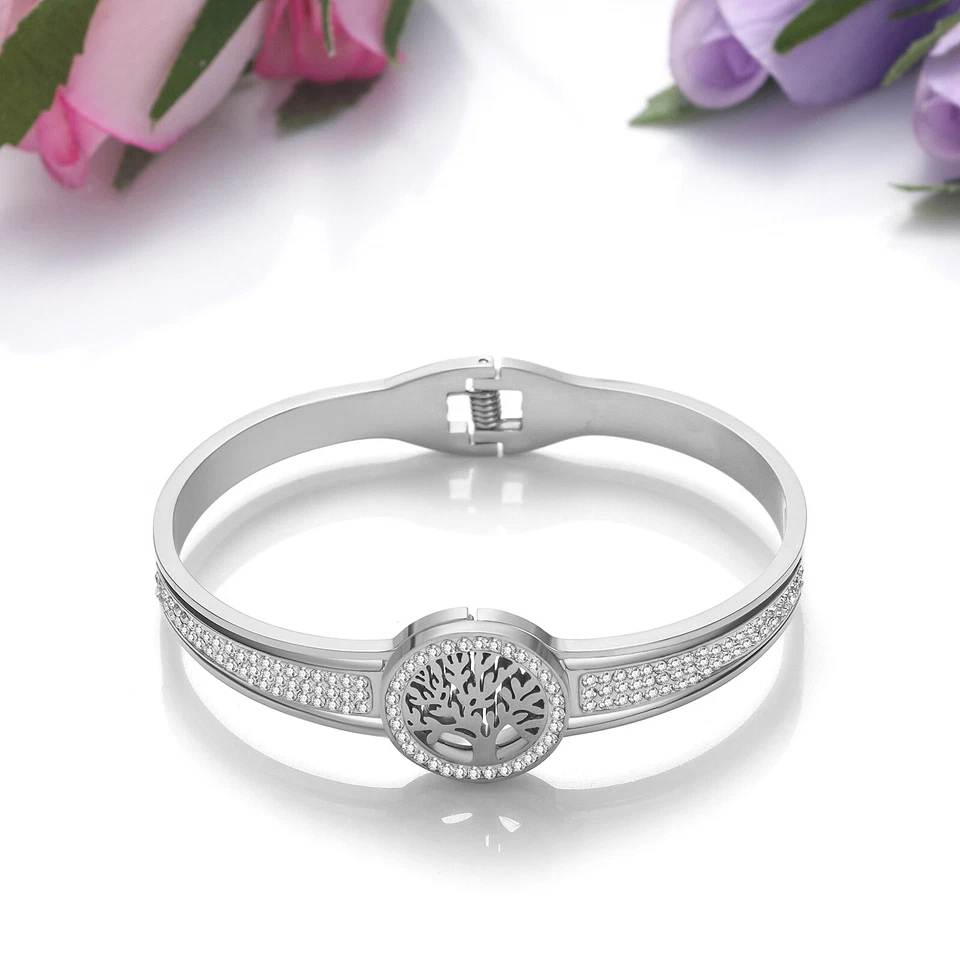 24PCS Womens Bling Tree of Life Stainless Steel Bracelet Pendant Necklace Set - Image 4 of 4