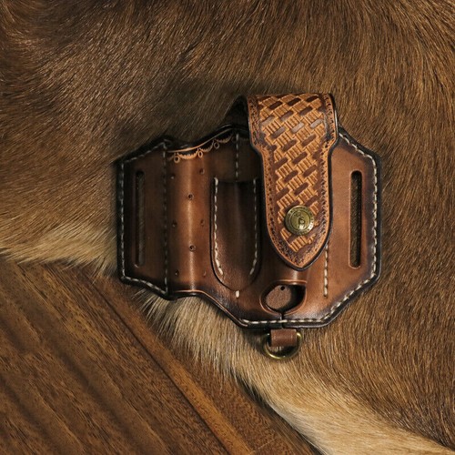 Coltello da tasca in pelle guaina EDC pinza multiutensile borsa da cintura strumenti fondina-TOURBON - Foto 15 di 24