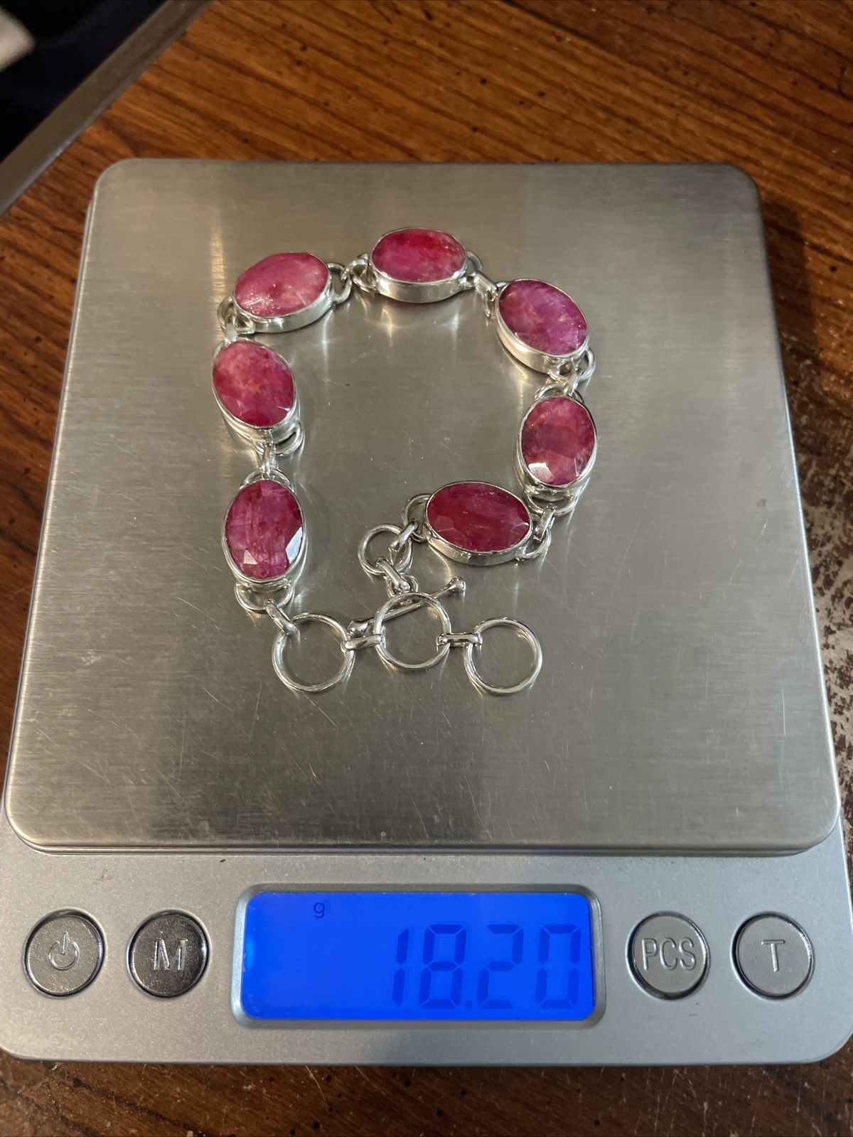 Sterling Silver Genuine Ruby Toggle Bracelet 7-8”… - image 11