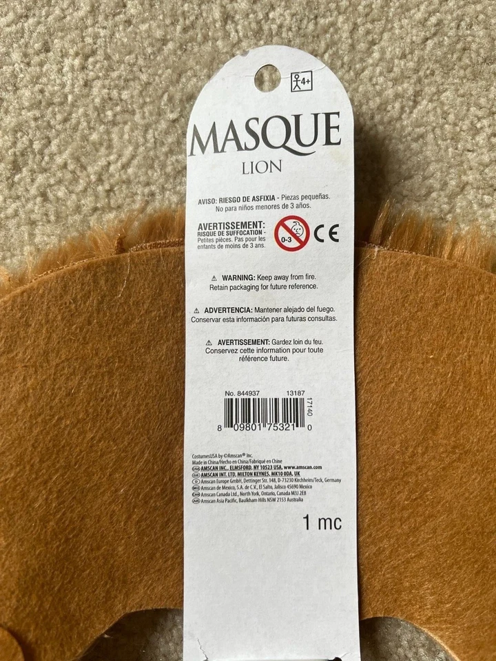 Lion Mask Felt/Furry Halloween Costume 9.25" x 7.25"--New w/ Tags  - Image 4 of 4