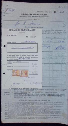 BMA Malaya Singapore receipt document revenues 1948 precancel SMC fiscal - Picture 1 of 1