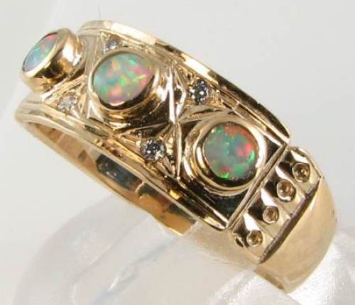 GROSSER 9K GOLD OPAL DIAMANT ZIGEUNERBAND TRILOGIE ART DECO INS RING KOSTENLOSE GRÖSSE - Bild 3 von 6