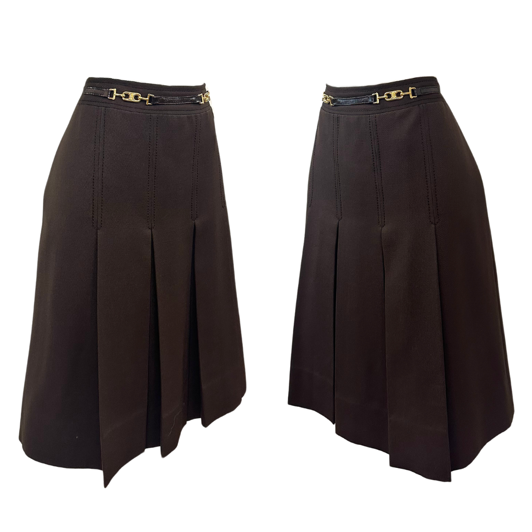スカート LENINA CIEL wool pleats skirt_BROWN Vintage Celine 70s Wool Horsebit Brown Pleated Skirt | eBay