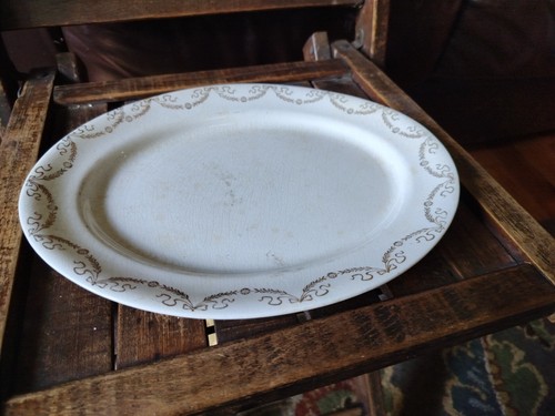 Antique 1800s Knowles Serving Platter Semi Vitreous Porcelain White Gold Ribbon - Picture 5 of 19