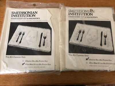 NIP Smithsonian Institution CREWEL Kit Mazaltovs set of 4 place mats & napkins 