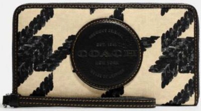 Coach Dempsey Canvas & Leather Wallet with Houndstooth Print & Patch CK443 NWT