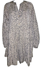 Ladies Dress Brown w/ Black Spots Animal Print Large Tiered Long Sleeves V-Neck