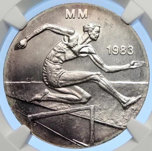 1983 FINLAND World Athletics Championship OLD Silver 50 Markkaa Coin NGC i106235