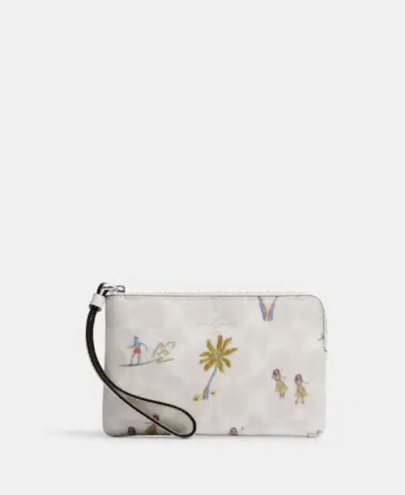 財布・小物その他 COACH Hawaiian Hula Corner Zip CK415 COACH CK415 Corner Zip Wristlet In Signature Canvas Chalk