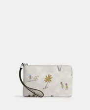 COACH CK415 Corner Zip Wristlet In Signature Canvas Chalk Hula Print - NWT