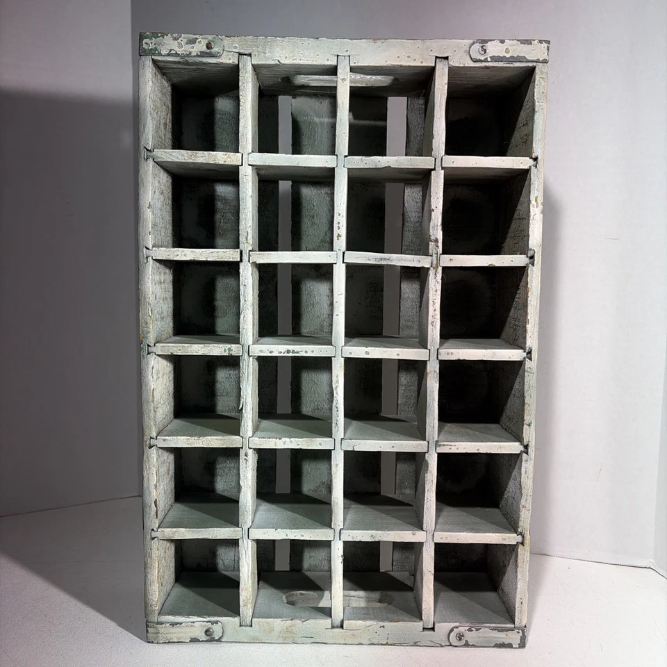 Vintage Rustic Wooden Coke Soda Bottle Crate 24 Slot Trinkets Shelf Wall Hanging - Image 2 of 4
