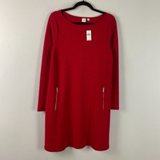 Gap Long Sleeve A-Line Dress with Zip-Pockets Size Medium Red Boat Neck