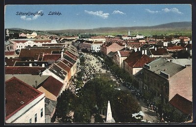 Satoraljaujhely, Látkép, Blick auf eine Straße im Zentrum, Ansichtskarte 