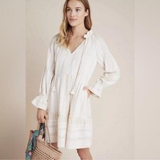 NWT Anthropologie Maeve Dominique Embroidered Tunic Dress Size XL Cream Boho