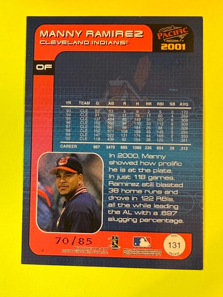 70204 2001 Pacific Retail LTD #131 Manny Ramirez Indians 70/85 - Image 2 of 3