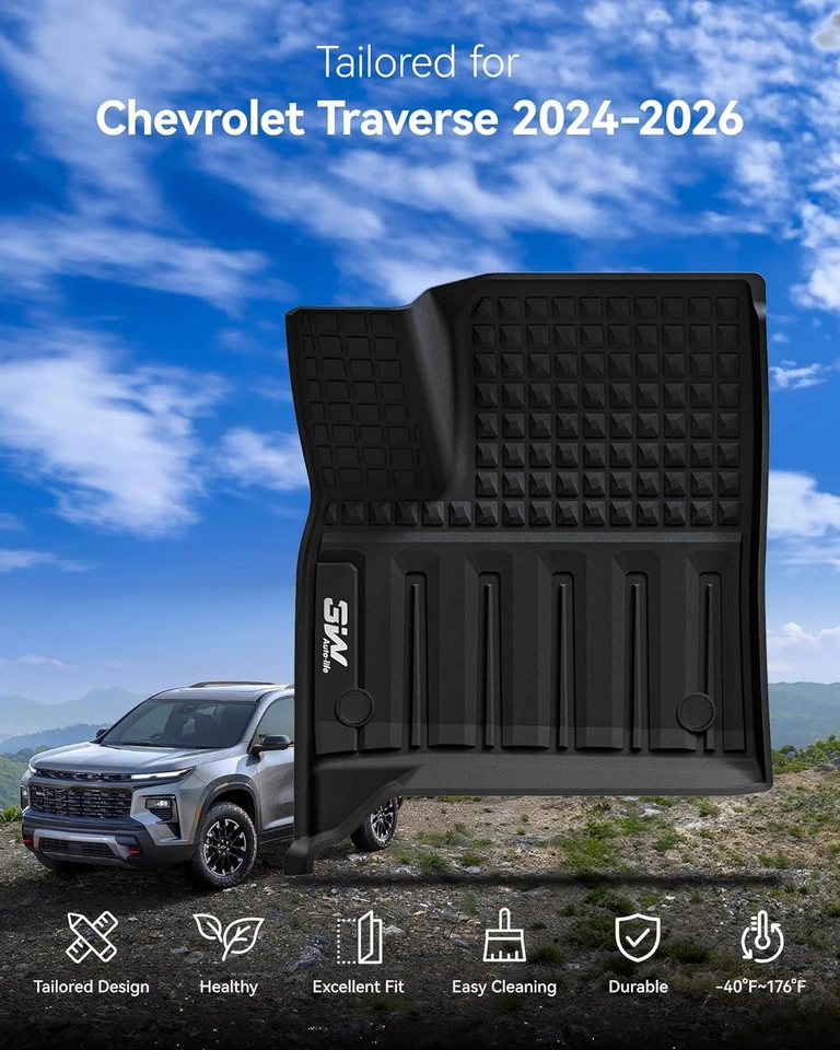 3W Floor Mats & Cargo Liner for Chevrolet Traverse & 2024-2026 GMC Acadia 7 Seat Foto 3 de 4