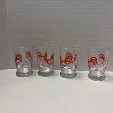 Vintage Libbey Juice Glasses Red Rooster 4 inches 