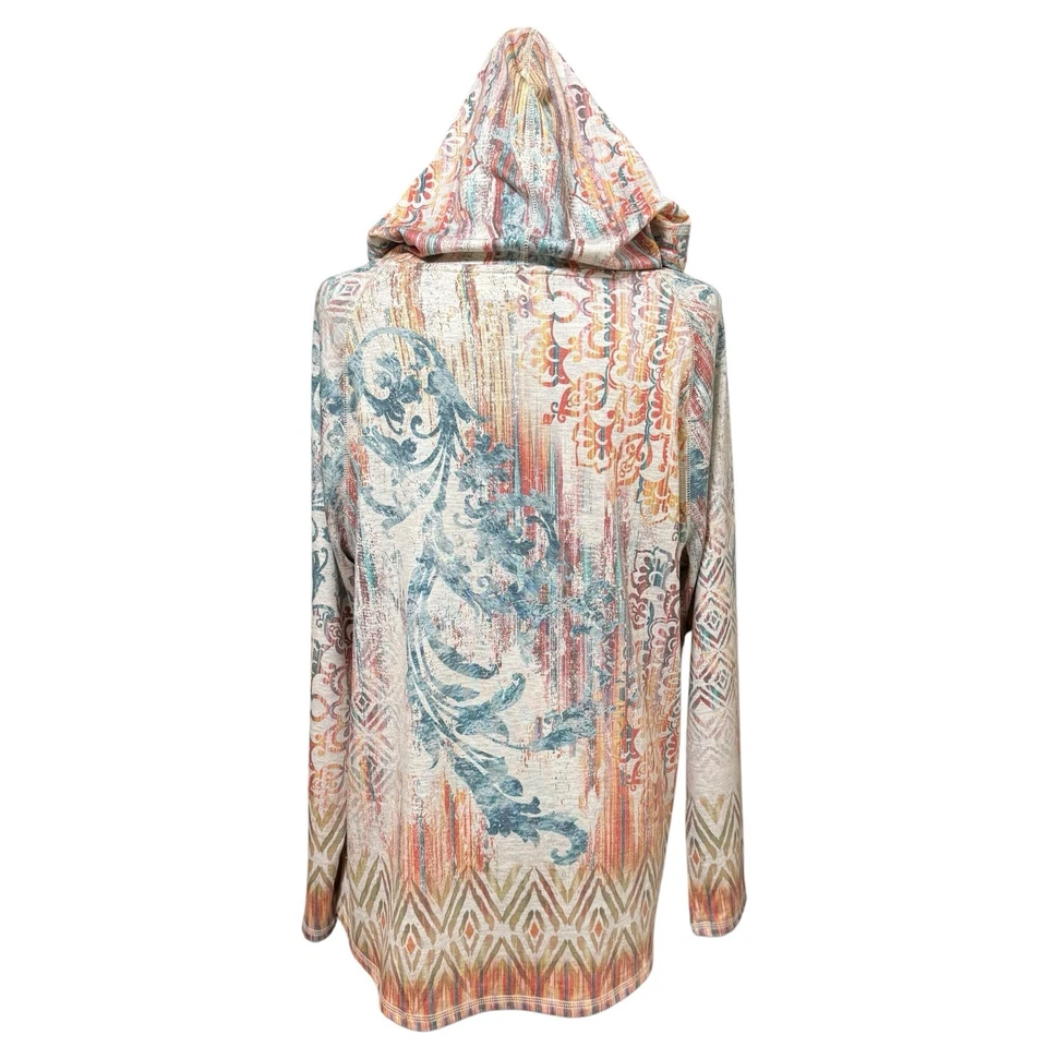 Sudadera con Capucha Chico’s Zenergy Top Multicolor Estampado Boho Manga Larga Talla 2 Grande Foto 3 de 4