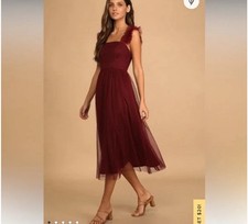 Lulu's Polka Dot Tulle Wine Colored Maxi Dress Size XS
