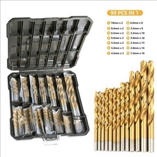 99Pcs HSS Titanium Coated Twist Drill Bit Set 1.5-10mm Hex Shank For wood Metal