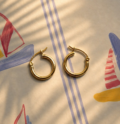 Real Solid 14K Yellow Gold Polished Round Hoop Earrings Hinged Womens Small