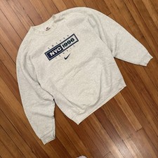 Vintage 1996 Nike NYC Tennis Crewneck Sweatshirt Gray Box Logo Large Made In USA