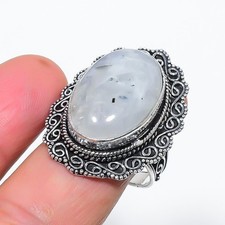 Natural Moonstone Gemstone 925 Sterling Silver Jewelry Ring Size 9 US