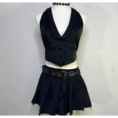 DOLLSKILL Current Mood The Potential Micro Mini Pleated Black Skirt Goth NWT L