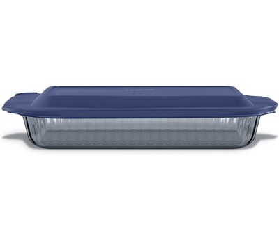Pyrex Deep 9 x 13'' Rectangular Glass Baking Dish W/Blue Spruce Lid Free Shipping