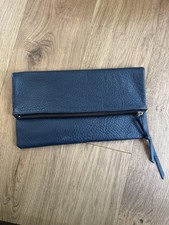 Oliveve Navy Italian Calfhide Leather Clutch Brass Zipper Made In USA