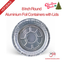 8" Inch Round Aluminium Foil Food Containers with Lids (1000ml) – Made in UK