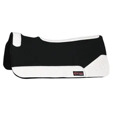 Hilason black contoured wool felt Western saddle pad w/white leather 30" x 30